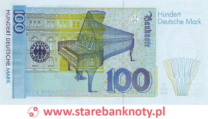 widok banknotu 100 marek niemieckich 2001 r. rewers