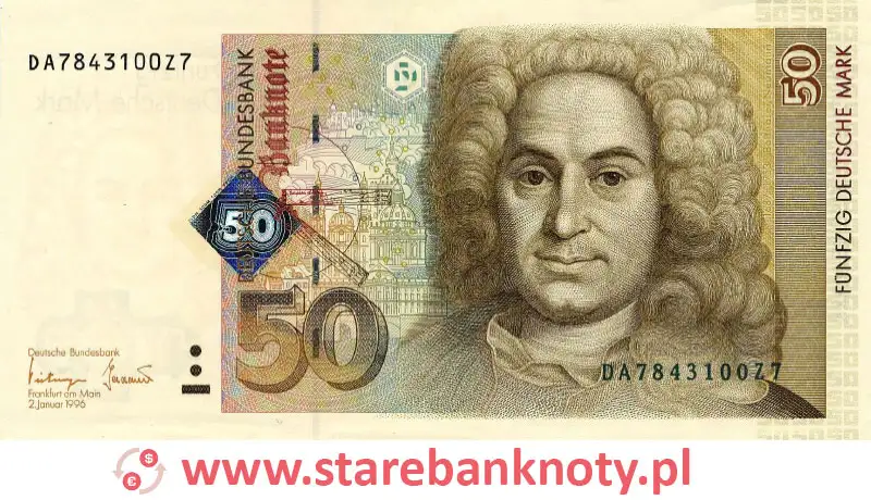 widok banknotu 50 marek niemieckich 2001 r. awers