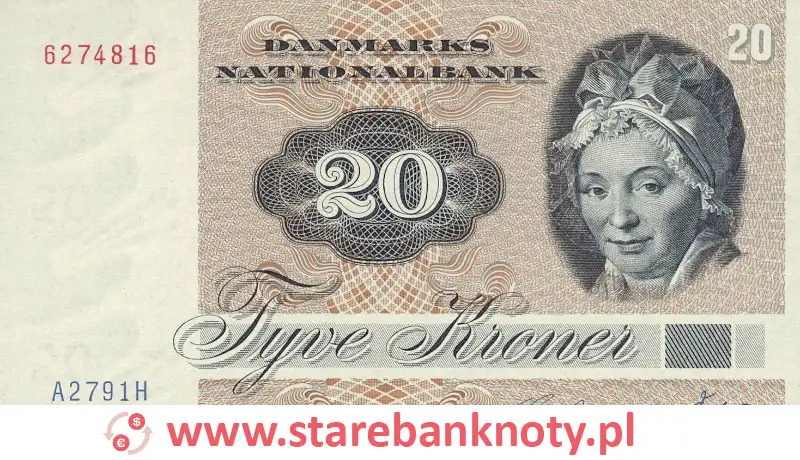 widok banknotu 20 koron duńskich awers
