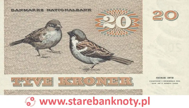 widok banknotu 20 koron duńskich rewers
