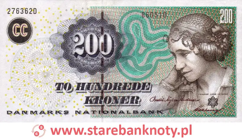 widok banknotu 200 koron duńskich awers
