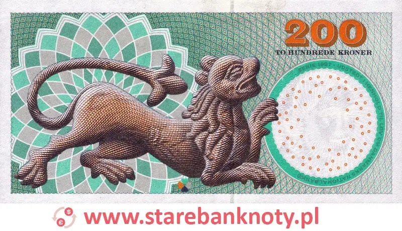 widok banknotu 200 koron duńskich rewers
