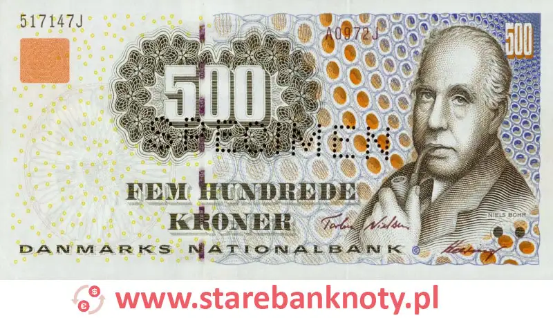 widok banknotu 500 koron duńskich awers
