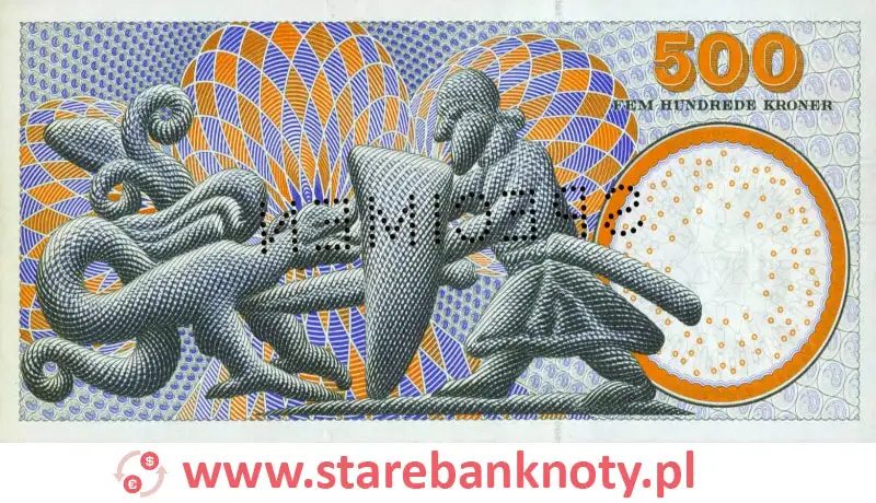 widok banknotu 500 koron duńskich rewers