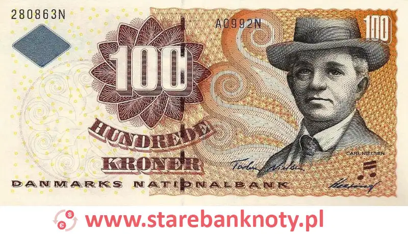 widok banknotu 100 koron duńskich awers
