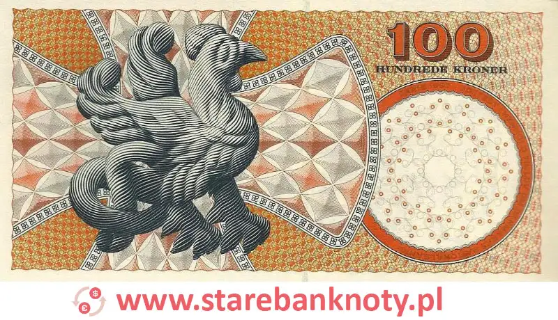 widok banknotu 100 koron duńskich rewers