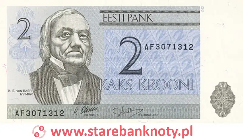 widok banknotu 2 korony estońskie awers
