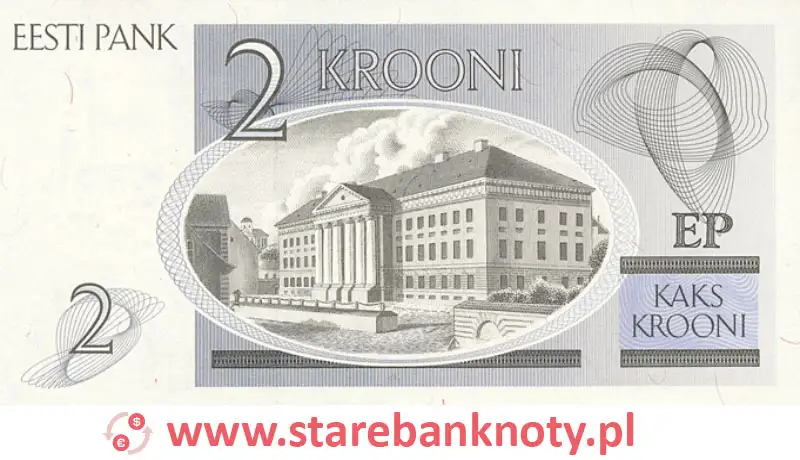 widok banknotu 2 korony estońskie rewers