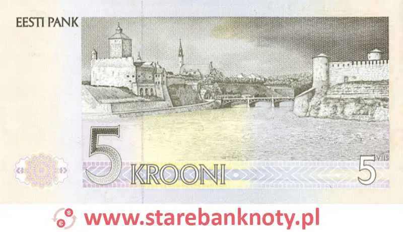 widok banknotu 5 koron estońskich rewers