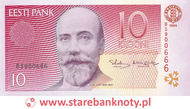 widok banknotu 10 koron estońskich awers