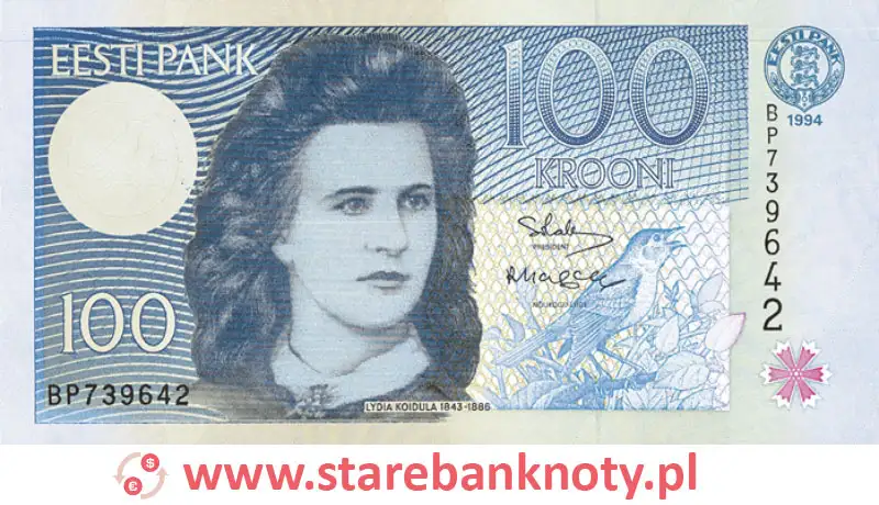 widok banknotu 100 koron estońskich awers
