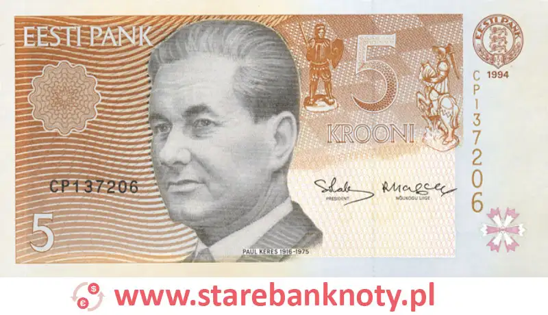 widok banknotu 5 koron estońskich awers