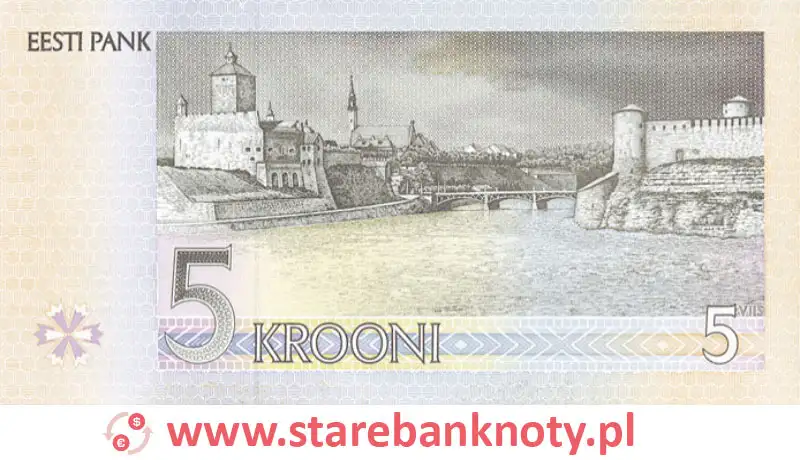 widok banknotu 5 koron estońskich rewers