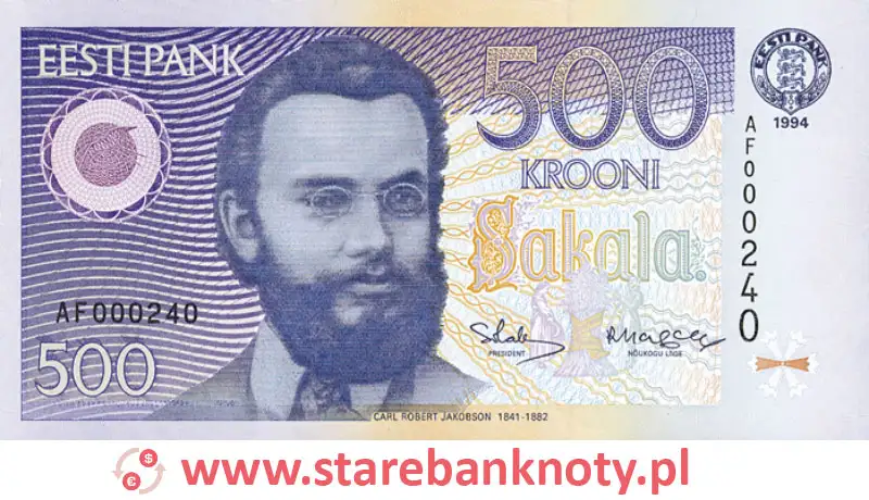 widok banknotu 500 koron estońskich awers
