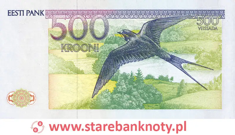 widok banknotu 500 koron estońskich rewers