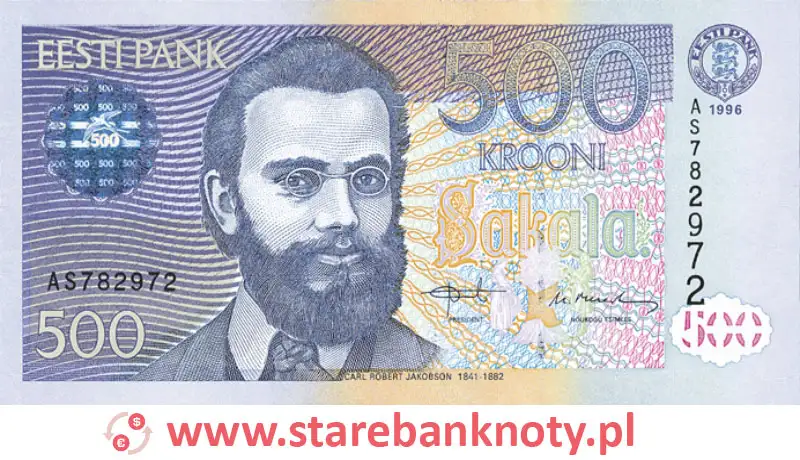 widok banknotu 500 koron estońskich awers