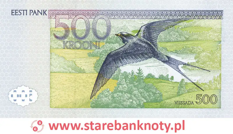 widok banknotu 500 koron estońskich rewers