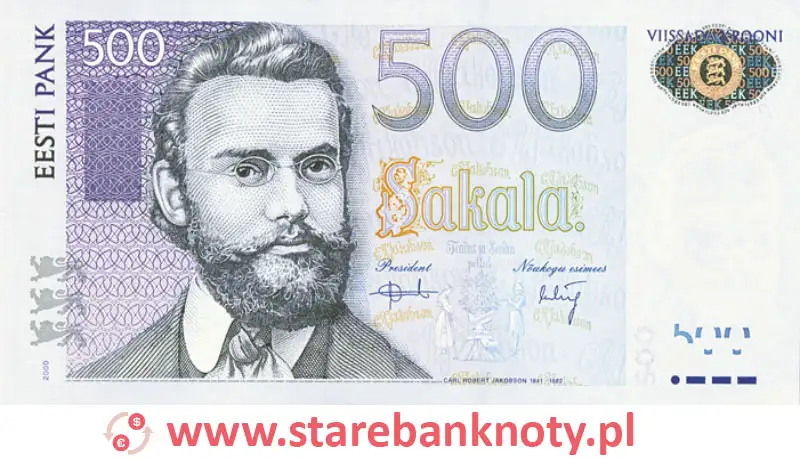 widok banknotu 500 koron estońskich awers
