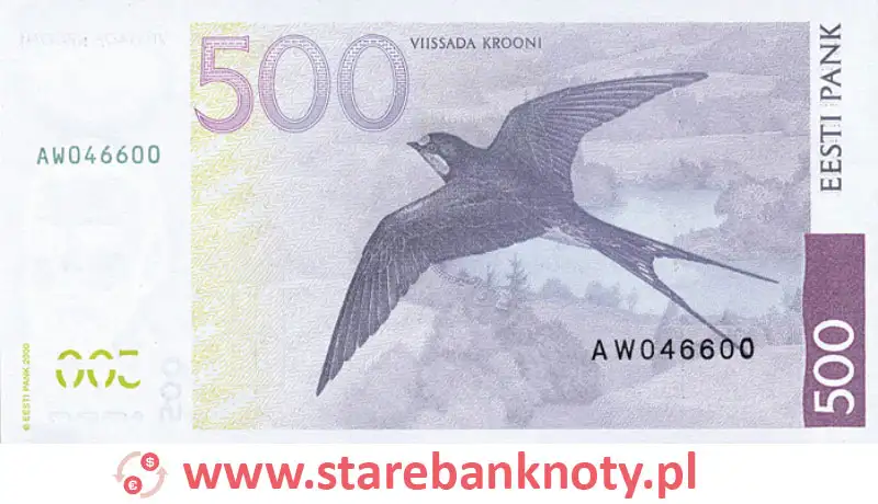widok banknotu 500 koron estońskich rewers