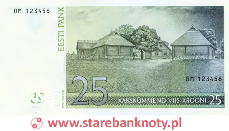 widok banknotu 25 koron estońskich rewers