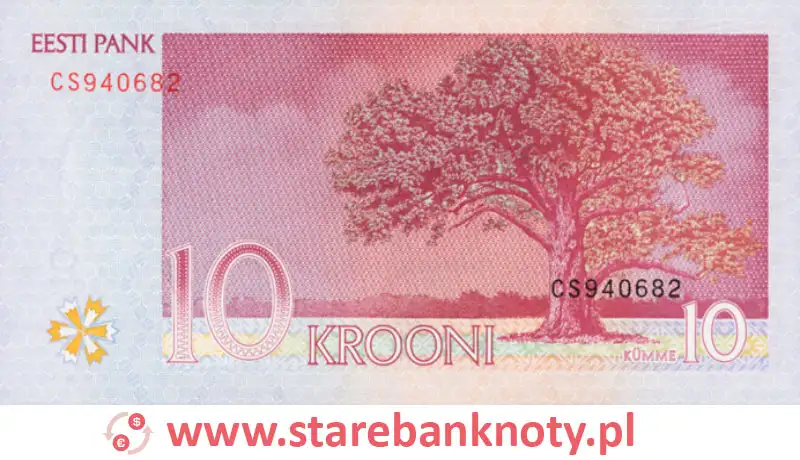 widok banknotu 10 koron estońskich rewers
