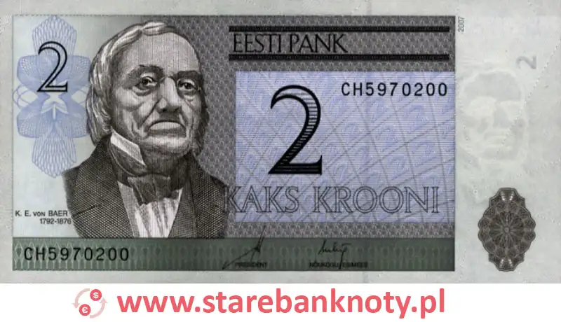 widok banknotu 2 korony estońskie awers