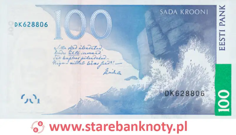 widok banknotu 100 koron estońskich rewers