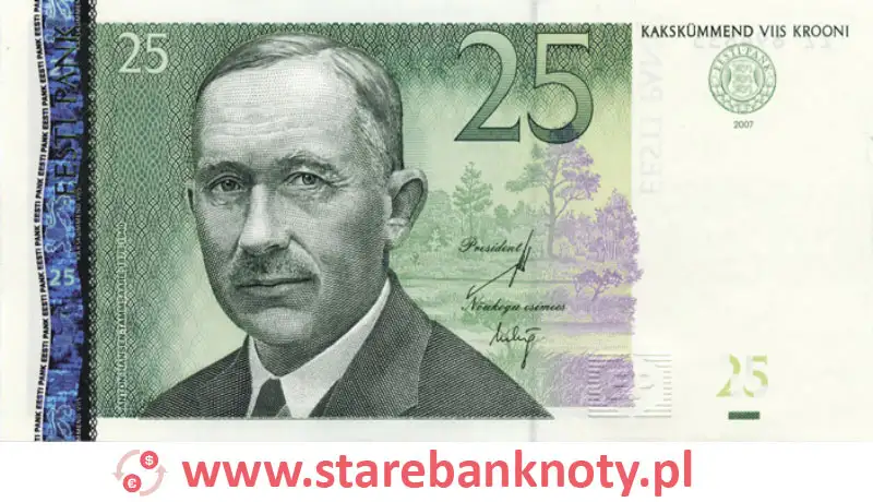 widok banknotu 25 koron estońskich awers