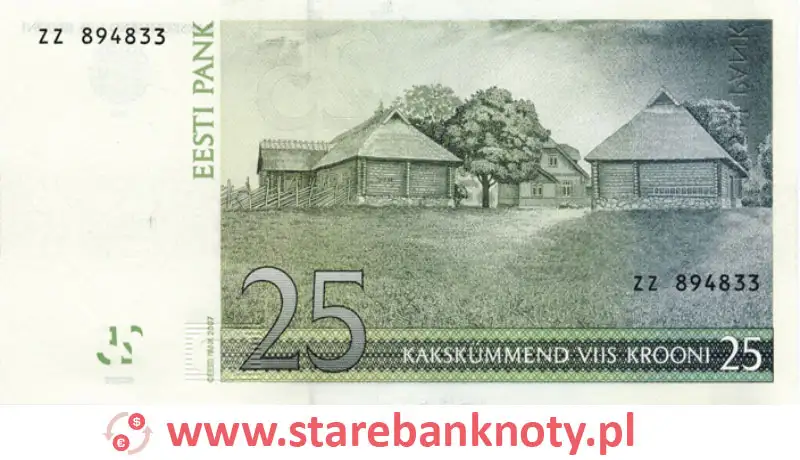 widok banknotu 25 koron estońskich rewers