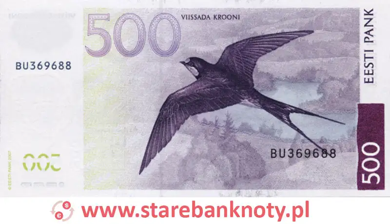 widok banknotu 500 koron estońskich rewers