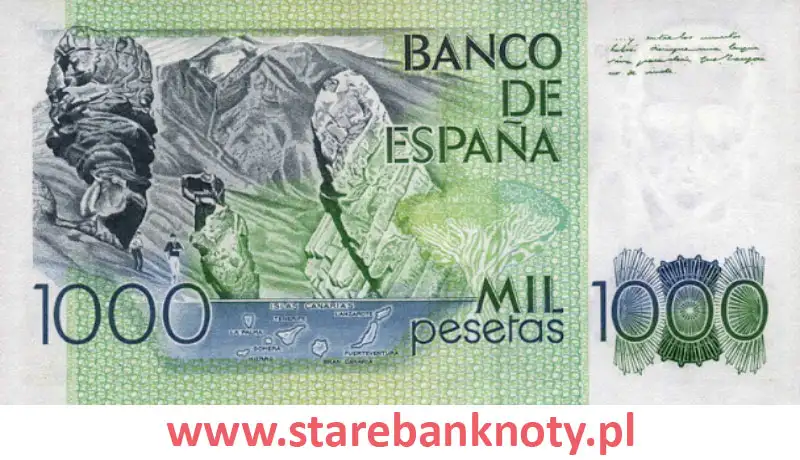widok banknotu <b>1000 peset hiszpańskich rewers</b><br/>