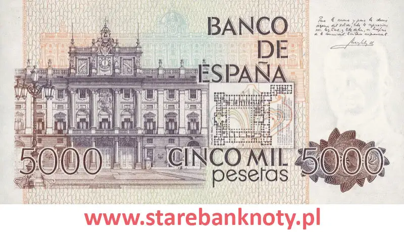 widok banknotu <b>5000 peset hiszpańskich rewers</b><br/>
