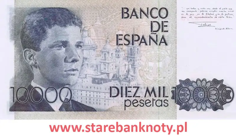 widok banknotu <b>10000 peset hiszpańskich rewers</b><br/>