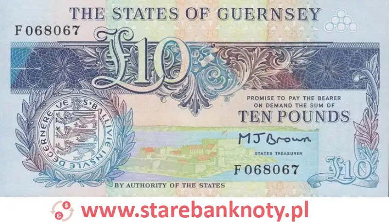 widok banknotu 10 funtów rewers seria : 1991 rok