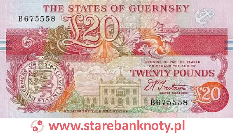 widok banknotu 20 funtów rewers seria : 1995 rok