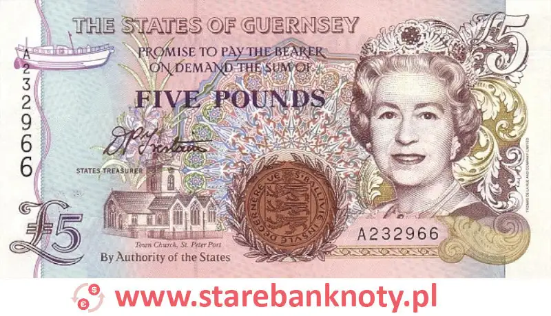 widok banknotu 5 funtów awers seria : 2006 rok