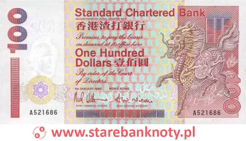 widok banknotu 100 dolarów hongkońskich awers