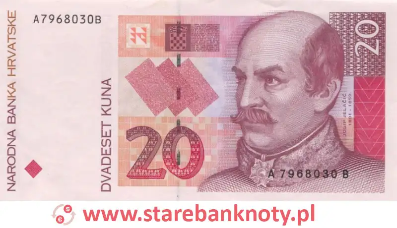 widok banknotu 20 kun chorwackich awers
