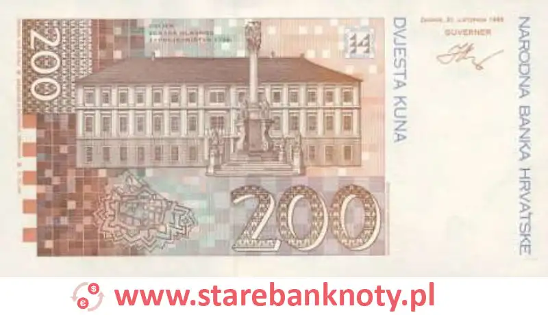widok banknotu 200 kun chorwackich rewers