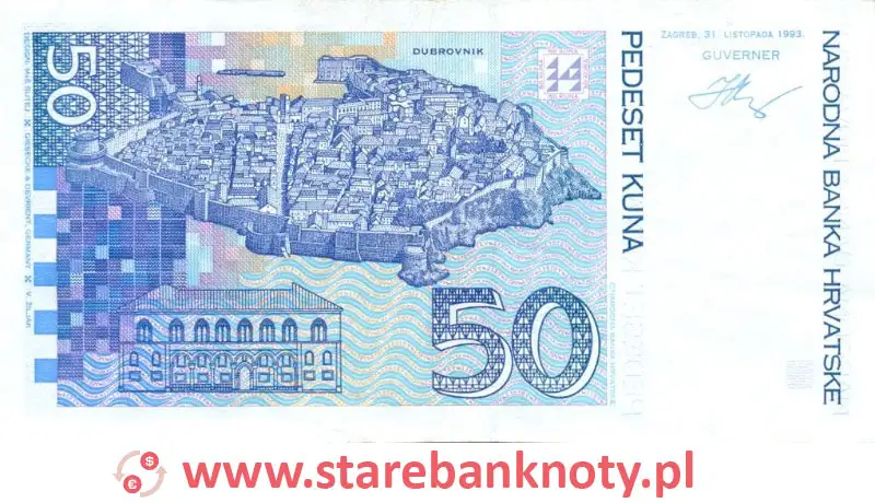 widok banknotu 50 kun chorwackich rewers