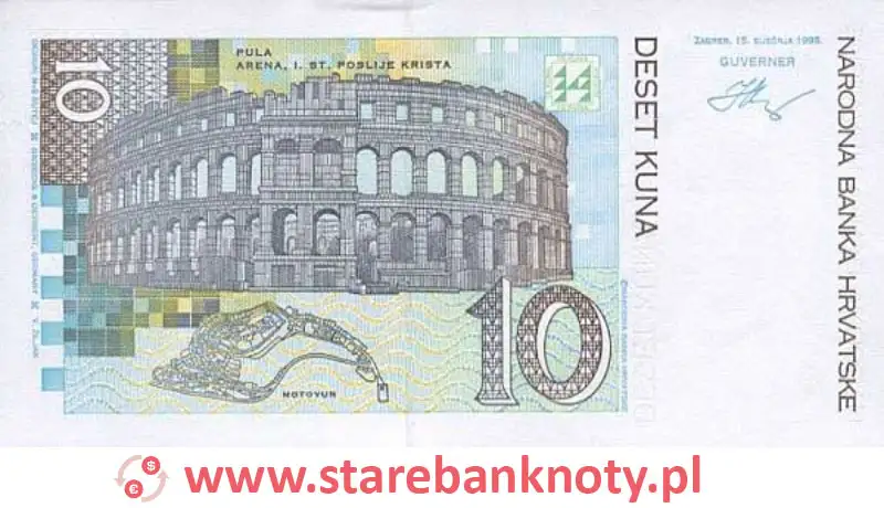 widok banknotu 10 kun chorwackich rewers