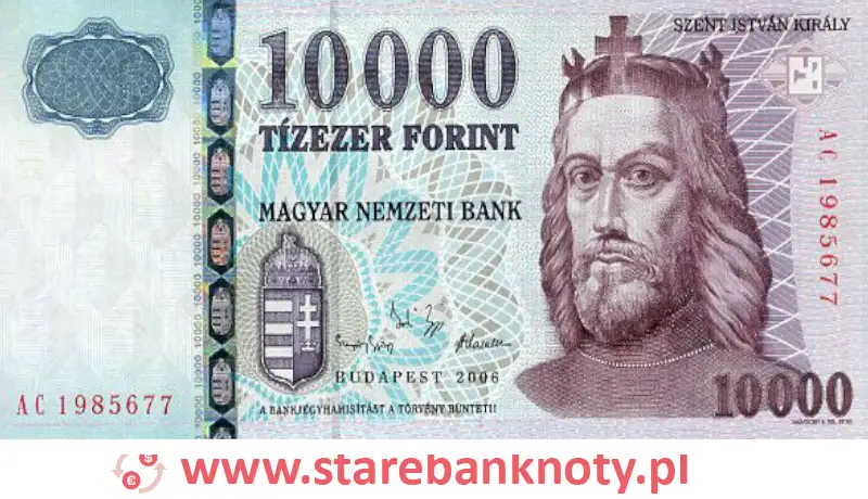 widok banknotu 10.000 forintów węgierskich awers