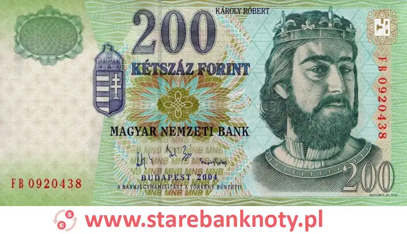 widok banknotu 200 forintów węgierskich awers

