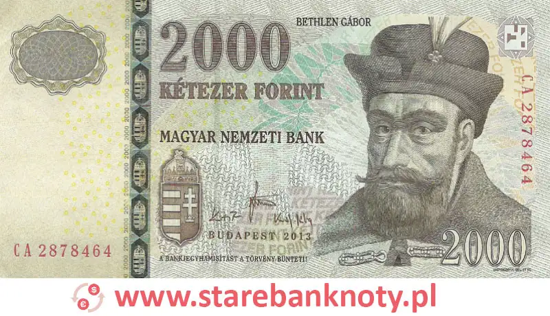 widok banknotu 2000 forintów węgierskich awers
