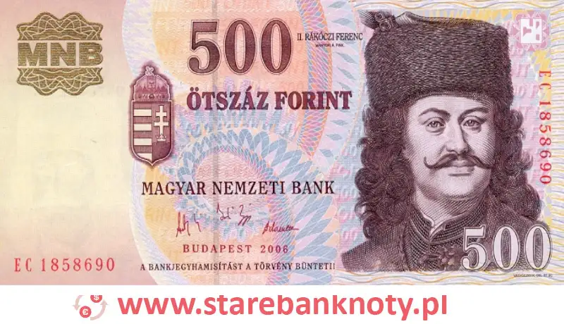 widok banknotu 500 forintów węgierskich awers