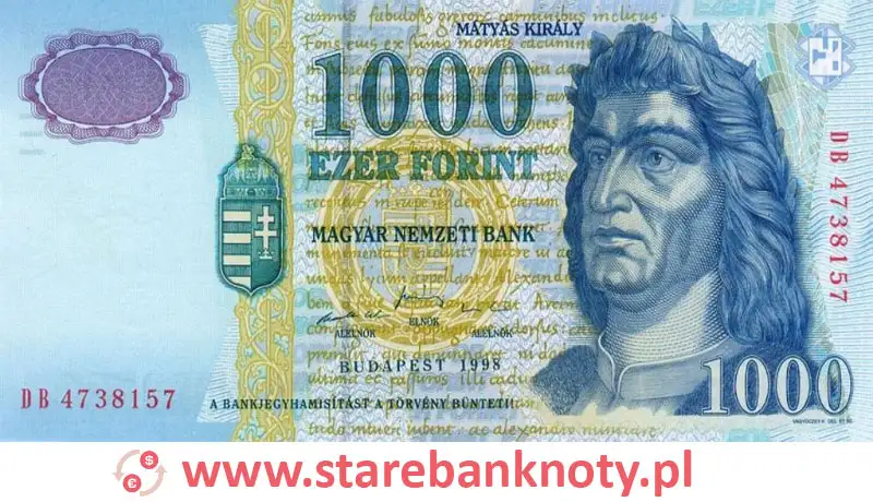widok banknotu 1000 forintów węgierskich awers
