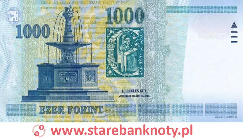 widok banknotu 1000 forintów węgierskich rewers
