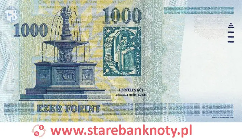 widok banknotu 1000 forintów węgierskich rewers