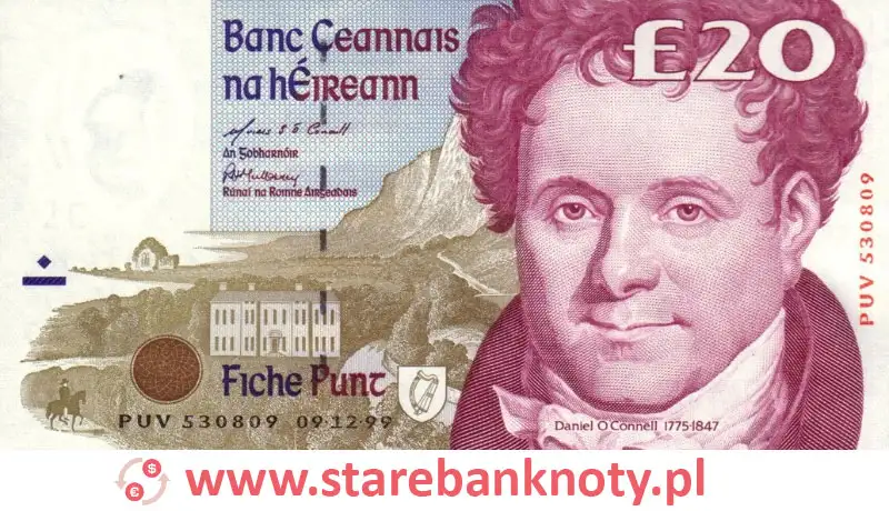 widok banknotu 20 funtów irlandzkich awers
