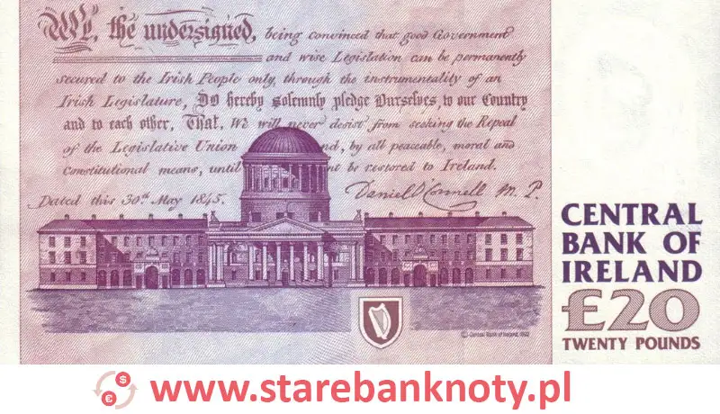 widok banknotu 20 funtów irlandzkich rewers